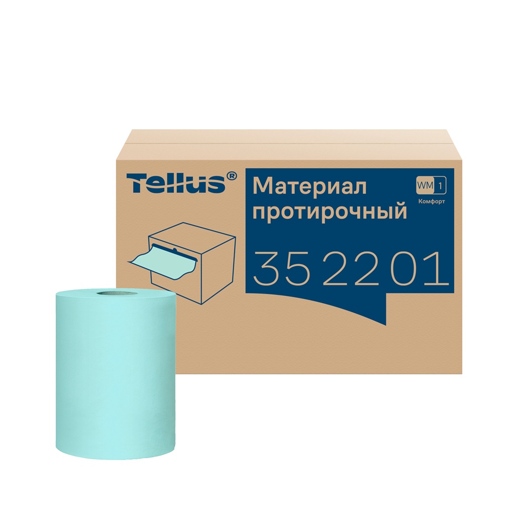 Материал нетканый протирочный Tellus в рулонах, 1-сл., бирюзовый, 100м, 253 листа, 352201 