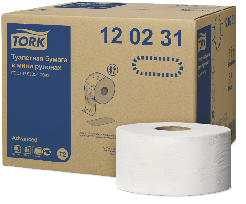 Туалетная бумага в мини-рулонах Tork, 170 м, 2 слоя 120231 
