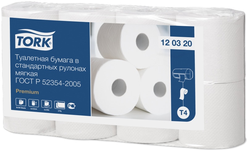 Туалетная бумага Tork в стандартных рулонах мягкая, 184 л. 8 рул/упак 