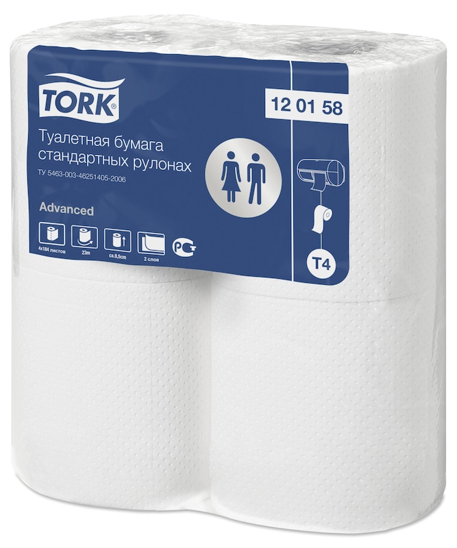 Туалетная бумагаTork в стандартных рулонах, 2 слоя 